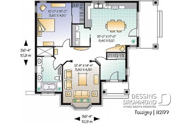 Rez-de-chaussée - Petit bungalow style manoir conçu pour baby-boomer, une seule chambre et terrasse couverte - Tassigny
