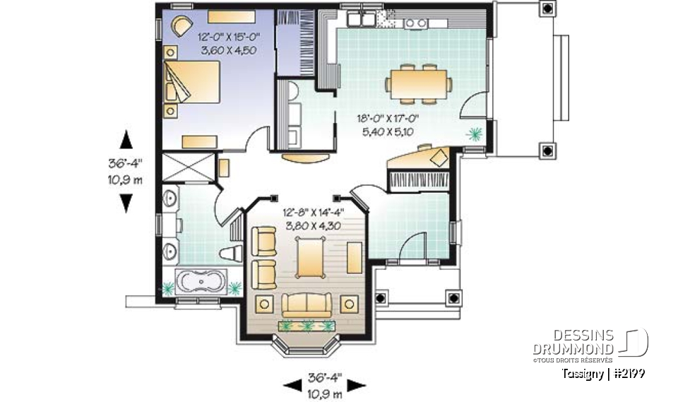 Rez-de-chaussée - Petit bungalow style manoir conçu pour baby-boomer, une seule chambre et terrasse couverte - Tassigny