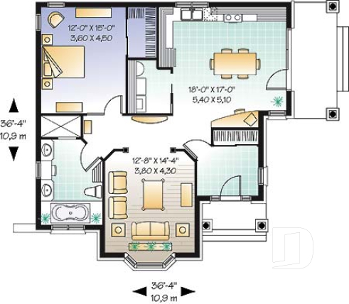 Rez-de-chaussée - Petit bungalow style manoir conçu pour baby-boomer, une seule chambre et terrasse couverte - Tassigny