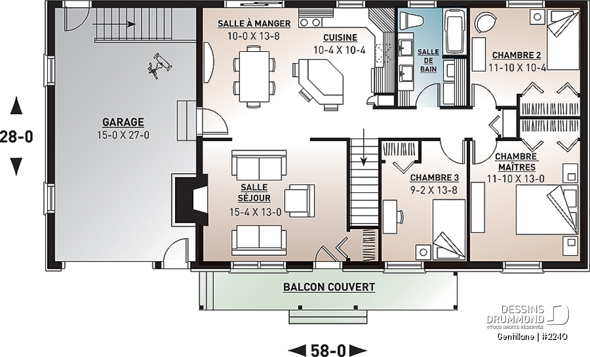 Rez-de-chaussée - Plain-pied de 3 chambres avec garage, espace à aire ouverte, îlot à la cuisine et foyer au salon - Gentillane