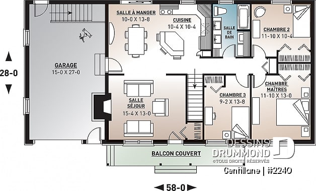Rez-de-chaussée - Plain-pied de 3 chambres avec garage, espace à aire ouverte, îlot à la cuisine et foyer au salon - Gentillane