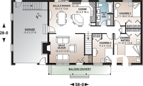 Rez-de-chaussée - Plain-pied de 3 chambres avec garage, espace à aire ouverte, îlot à la cuisine et foyer au salon - Gentillane