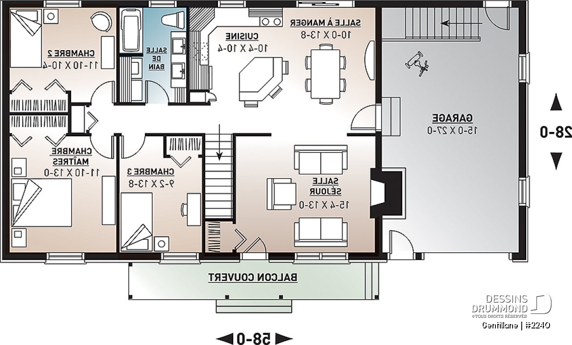 Rez-de-chaussée - Plain-pied de 3 chambres avec garage, espace à aire ouverte, îlot à la cuisine et foyer au salon - Gentillane