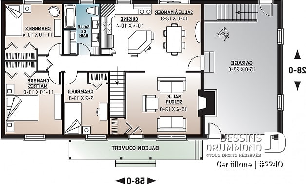 Rez-de-chaussée - Plain-pied de 3 chambres avec garage, espace à aire ouverte, îlot à la cuisine et foyer au salon - Gentillane