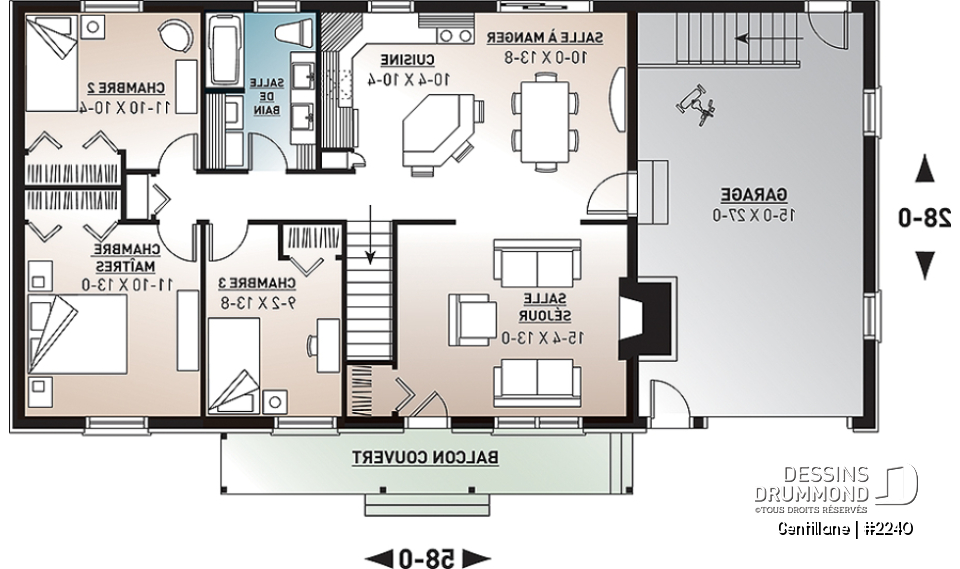 Rez-de-chaussée - Plain-pied de 3 chambres avec garage, espace à aire ouverte, îlot à la cuisine et foyer au salon - Gentillane