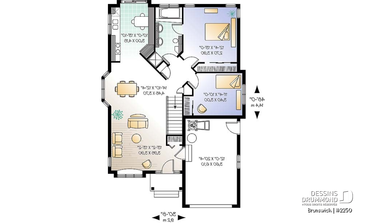 Rez-de-chaussée - Plan de petit plain-pied avec garage simple, 2 chambres, belle lumière à la salle à manger - Brunswick