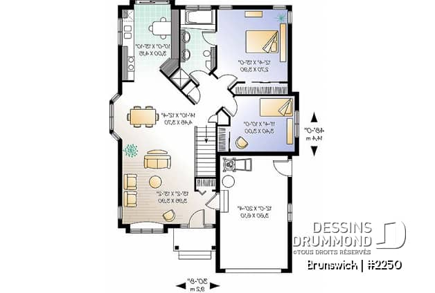 Rez-de-chaussée - Plan de petit plain-pied avec garage simple, 2 chambres, belle lumière à la salle à manger - Brunswick