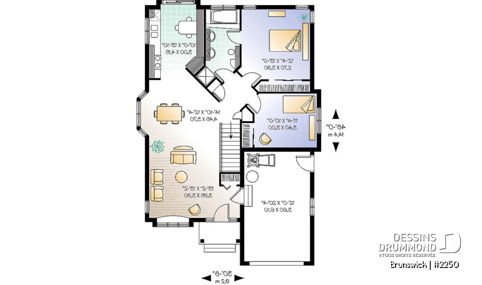 Rez-de-chaussée - Plan de petit plain-pied avec garage simple, 2 chambres, belle lumière à la salle à manger - Brunswick