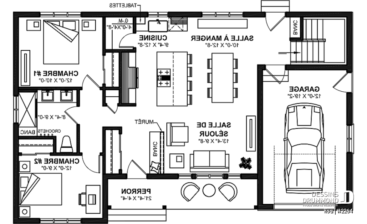 Rez-de-chaussée - Charmant plan de maison plain-pied farmhouse 2 chambres, aire ouverte et grand balcon avant abrité. - Koa