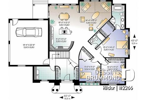 Rez-de-chaussée - Plan plain-pied avec 3 chambres, garage double, à aire ouverte, guanderie, grande chambre des parents - Kildor