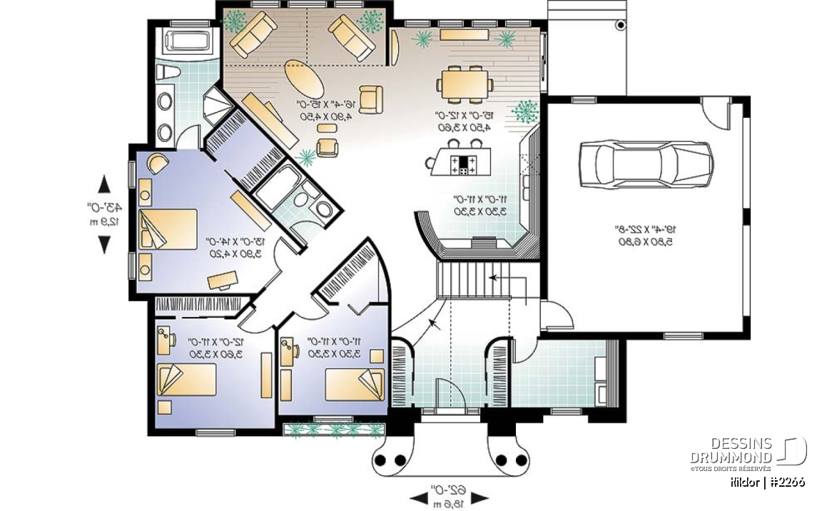 Rez-de-chaussée - Modèle de plain-pied avec 3 chambres, garage double, à aire ouverte, guanderie, grande chambre des parents - Kildor