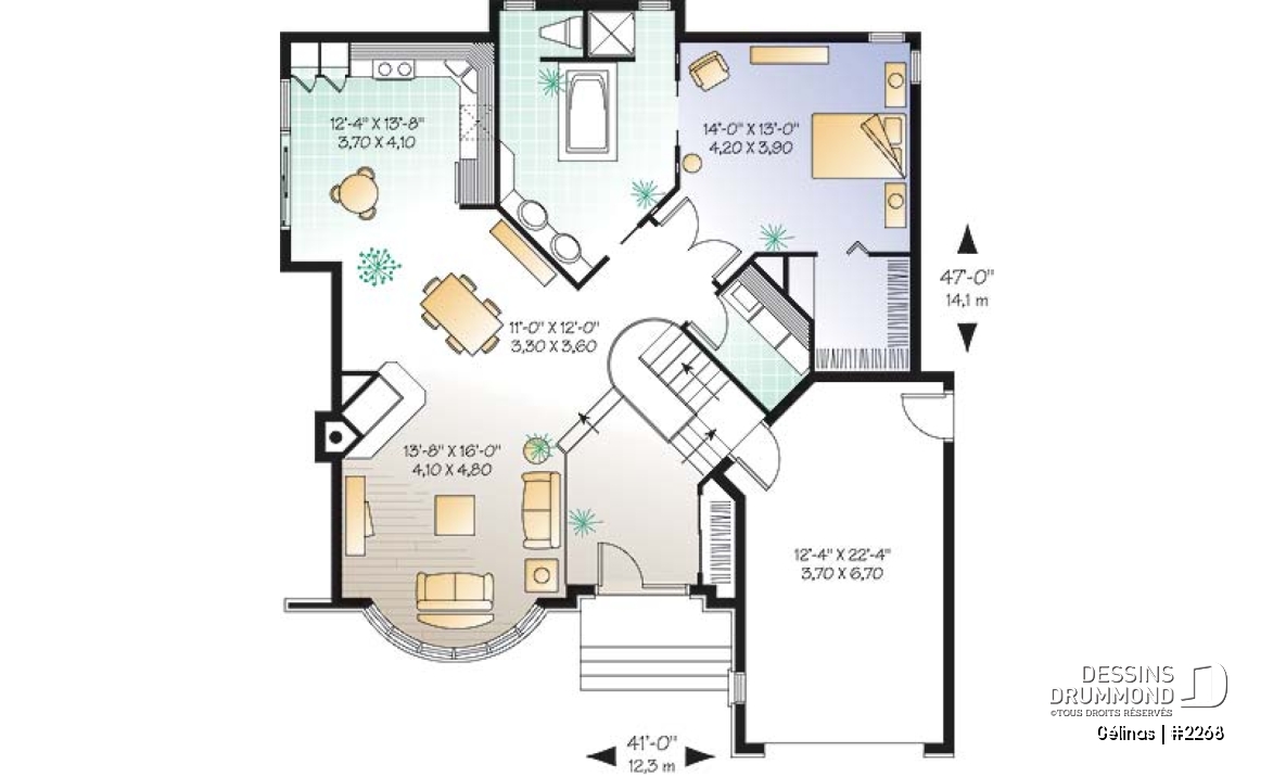 Rez-de-chaussée option 1 - Modèle avec garage et options : 2 ch. ou une grande suite des maîtres  - Gélinas