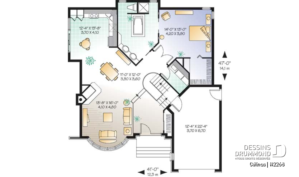Rez-de-chaussée option 1 - Modèle avec garage et options : 2 ch. ou une grande suite des maîtres  - Gélinas