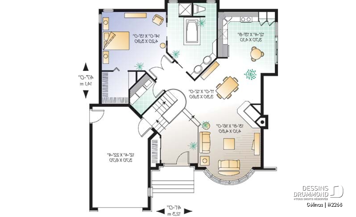 Rez-de-chaussée option 1 - Modèle avec garage et options : 2 ch. ou une grande suite des maîtres  - Gélinas