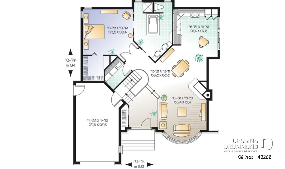 Rez-de-chaussée option 1 - Modèle avec garage et options : 2 ch. ou une grande suite des maîtres  - Gélinas