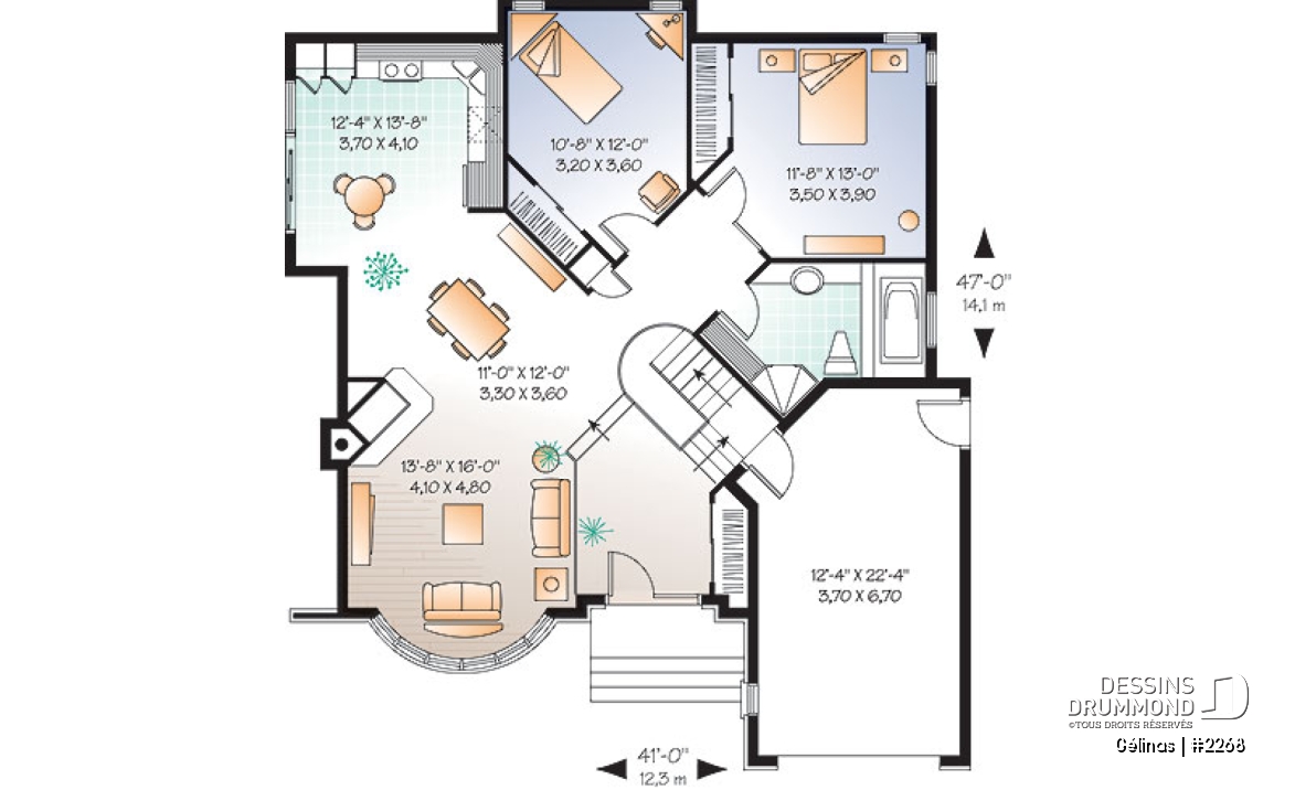 Rez-de-chaussée option 2 - Modèle avec garage et options : 2 ch. ou une grande suite des maîtres  - Gélinas