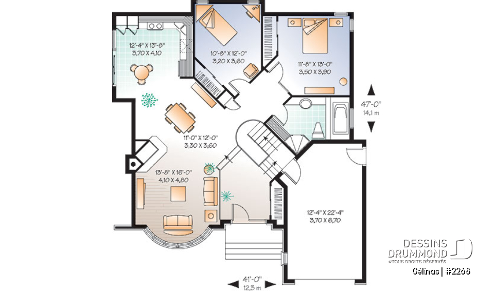 Rez-de-chaussée option 2 - Modèle avec garage et options : 2 ch. ou une grande suite des maîtres  - Gélinas