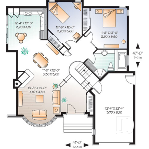 Rez-de-chaussée option 2 - Modèle avec garage et options : 2 ch. ou une grande suite des maîtres  - Gélinas