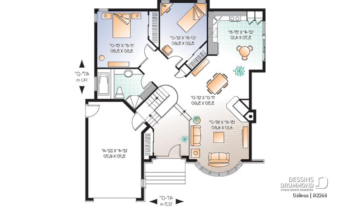 Rez-de-chaussée option 2 - Modèle avec garage et options : 2 ch. ou une grande suite des maîtres  - Gélinas