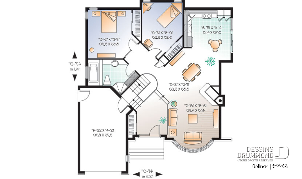 Rez-de-chaussée option 2 - Modèle avec garage et options : 2 ch. ou une grande suite des maîtres  - Gélinas