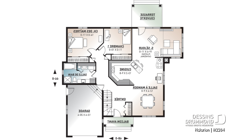 Rez-de-chaussée - Plain-pied champêtre lumineux avec espace boni, garage, plafond cathédrale et sous-sol évolutif - Halarion