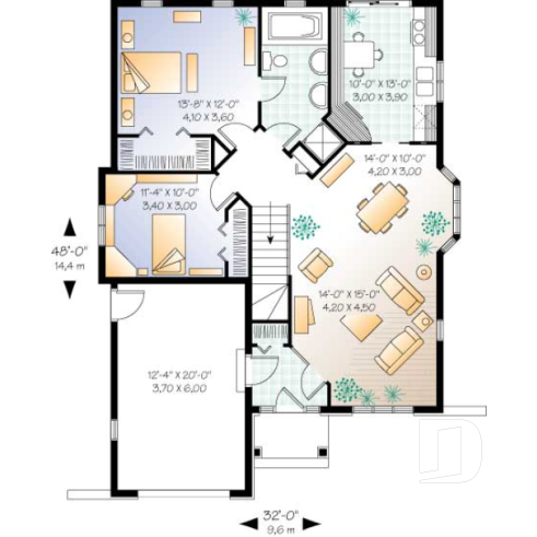 Rez-de-chaussée - Maison 1 étage, style Européen, 2 chambres, vestibule, garage simple - Marconi