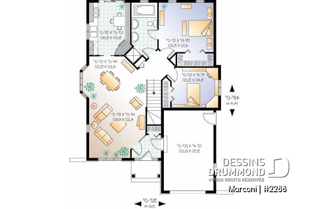 Rez-de-chaussée - Maison 1 étage, style Européen, 2 chambres, vestibule, garage simple - Marconi