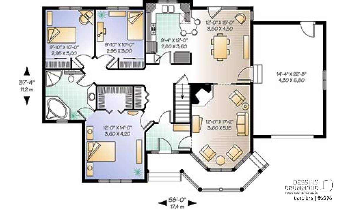 Rez-de-chaussée - Bungalow offrant 3 chambres, suite des maîtres, foyer au salon et garage - Corbière