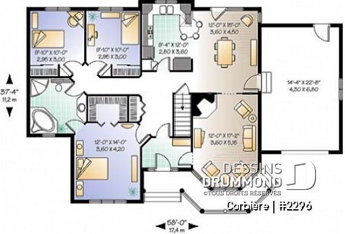 Rez-de-chaussée - Bungalow offrant 3 chambres, suite des maîtres, foyer au salon et garage - Corbière