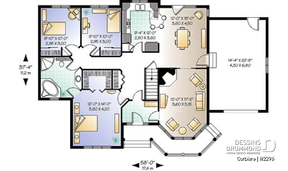 Rez-de-chaussée - Bungalow offrant 3 chambres, suite des maîtres, foyer au salon et garage - Corbière