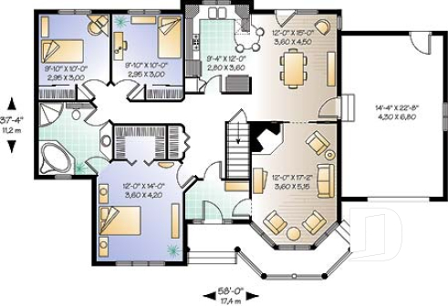 Rez-de-chaussée - Bungalow offrant 3 chambres, suite des maîtres, foyer au salon et garage - Corbière