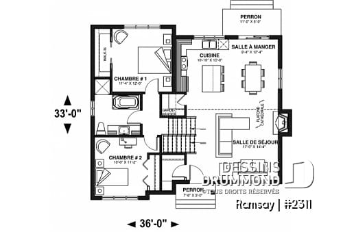 Rez-de-chaussée - Plan de maison moderne 3, 4 chambres, 2 salles de séjour, plafond cathédrale, garde-manger et vestiaire - Ramsay