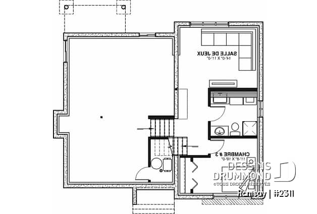 Sous-sol - Plan de maison moderne 3, 4 chambres, 2 salles de séjour, plafond cathédrale, garde-manger et vestiaire - Ramsay