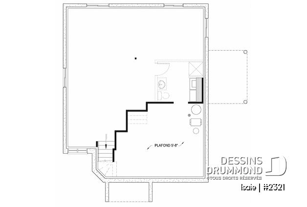 Sous-sol - Plan maison contemporaine 2 chambres, abordable, grand salon, salle de bain accessible de la chambre parents - Isaie