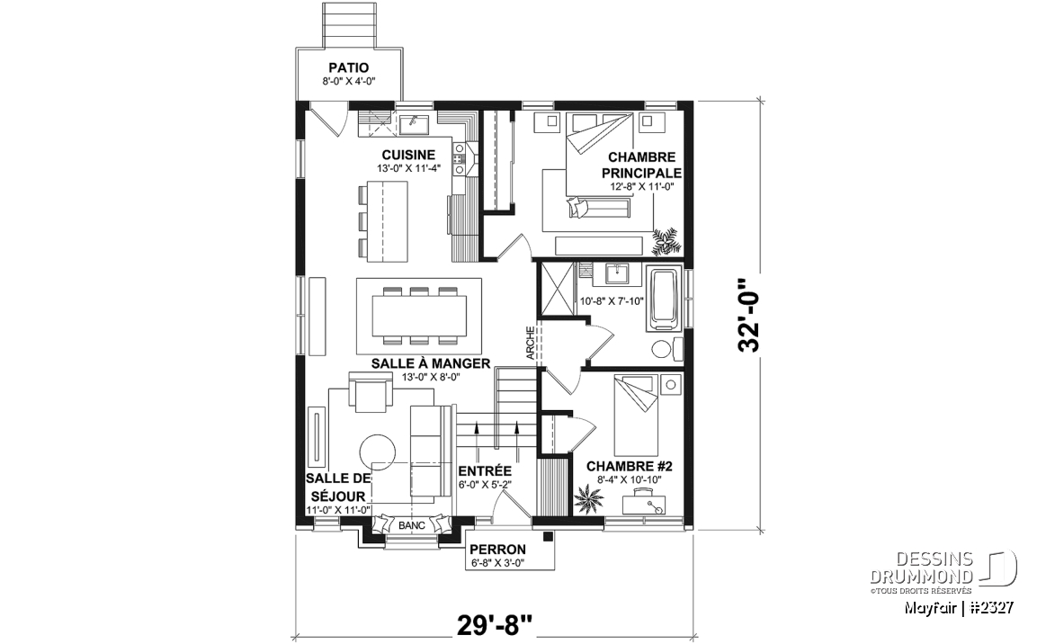 Rez-de-chaussée - Plan de plain-pied, 2 à 5 chambres, 1 ou 2 sdb, cuisine avec îlot, sous-sol aménagé optionnel ($) - Mayfair
