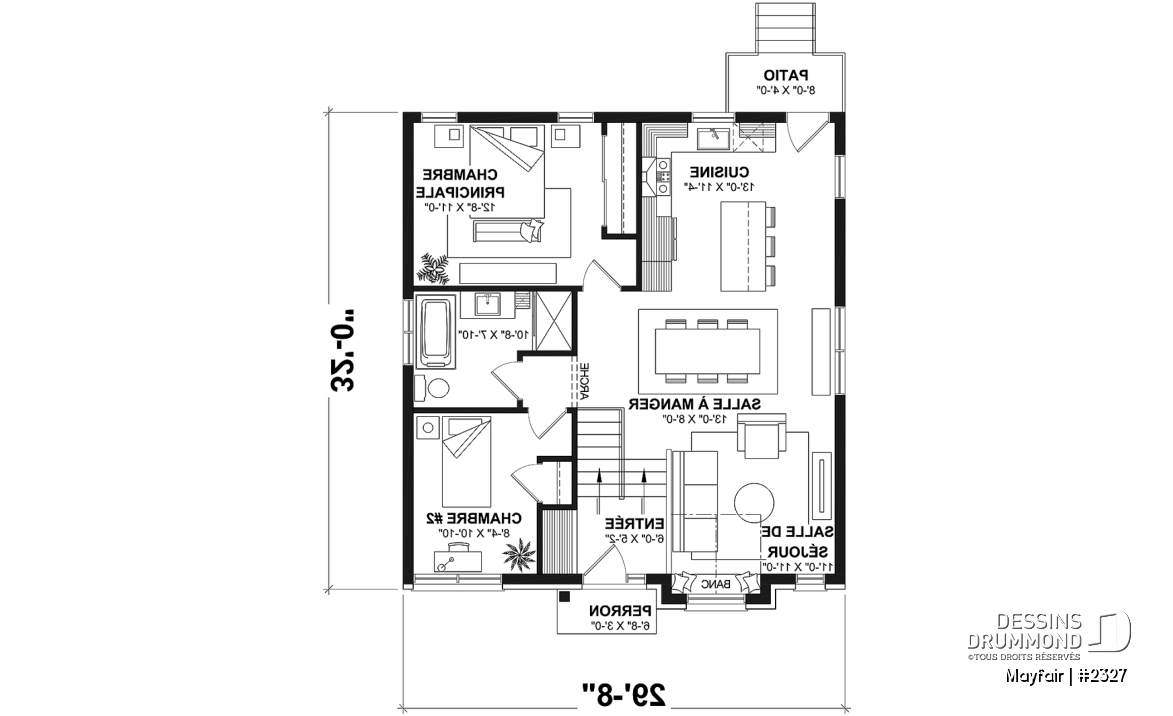 Rez-de-chaussée - Plan de plain-pied, 2 à 5 chambres, 1 ou 2 sdb, cuisine avec îlot, sous-sol aménagé optionnel ($) - Mayfair