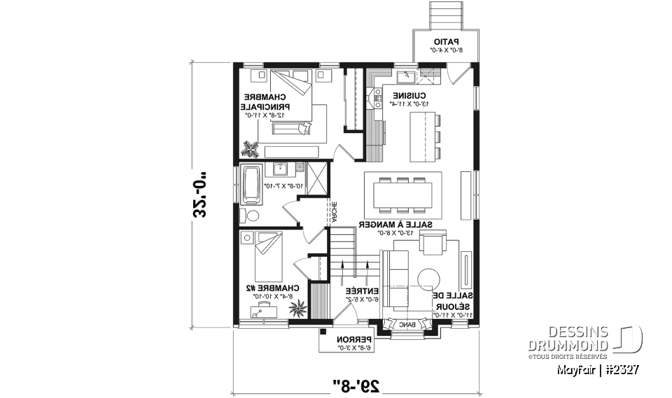 Rez-de-chaussée - Plan de plain-pied, 2 à 5 chambres, 1 ou 2 sdb, cuisine avec îlot, sous-sol aménagé optionnel ($) - Mayfair
