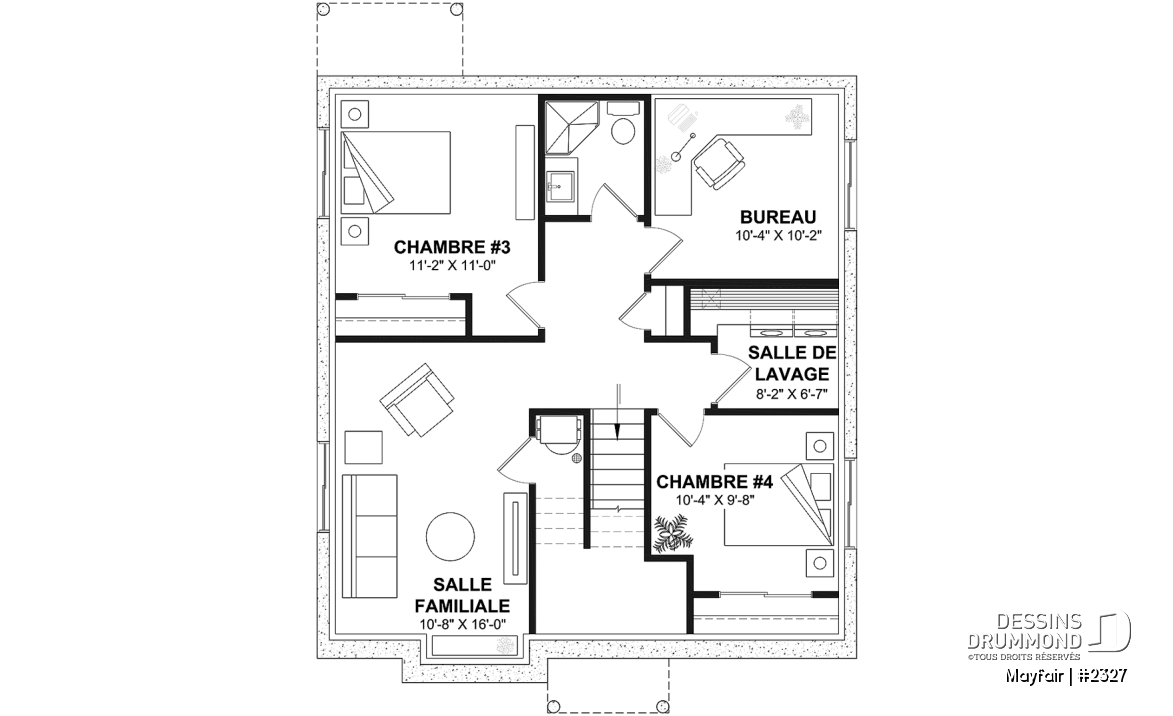 Sous-sol aménagé (Optionel $) - Plan de plain-pied, 2 à 5 chambres, 1 ou 2 sdb, cuisine avec îlot, sous-sol aménagé optionnel ($) - Mayfair