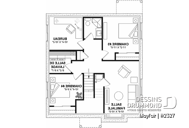 Sous-sol - Plain-pied d'inspiration campagne française, 2 à 5 chambres, 2 sdb, cuisine avec îlot, sous-sol aménagé - Mayfair