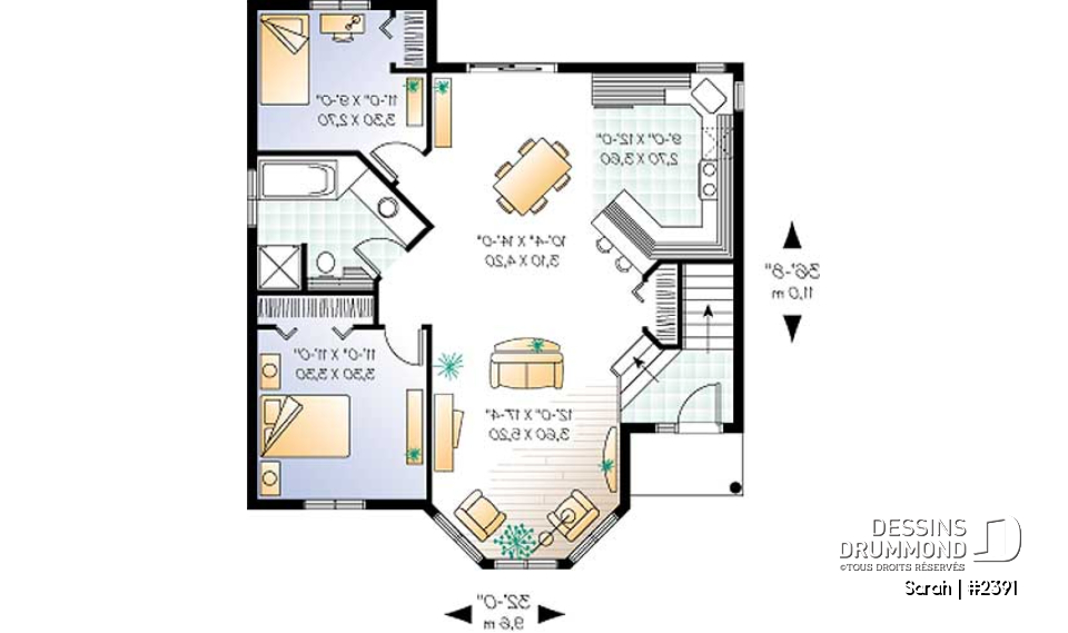 Rez-de-chaussée - Modèle d'inspiration champêtre, 2 chambres, entrée abritée, vestibule, maison économique - Sarah