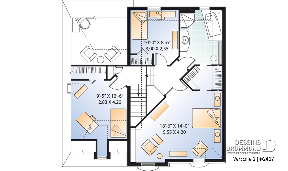 Étage - Maison victorienne, grande suite des maîtres, 3 chambres, bureau à domicile ou salle de jeux, garage - Versaille 2