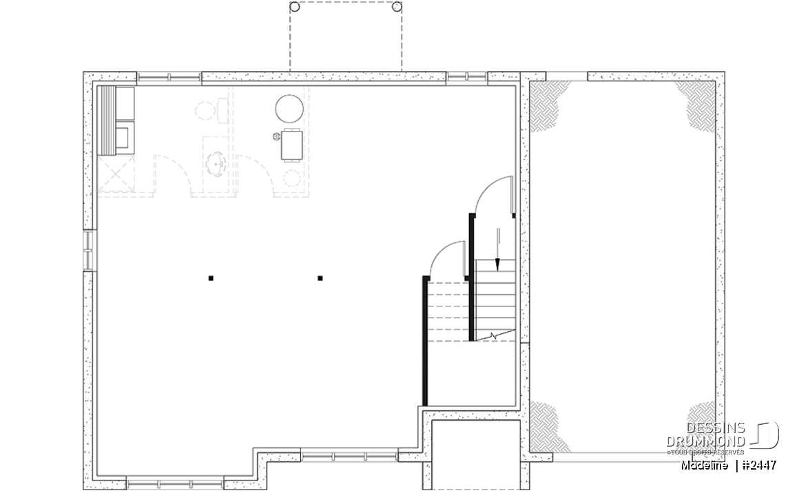 Sous-sol aménageable - Plan de maison à entrée split, économique, garage avec rangement, 2 à 4 chambres, s-sol aménagé optionnel ($) - Madeline 