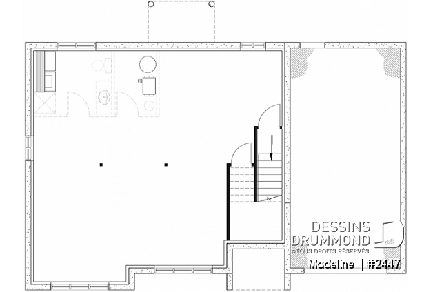 Sous-sol aménageable - Plan de maison à entrée split, économique, garage avec rangement, 2 à 4 chambres, s-sol aménagé optionnel ($) - Madeline 