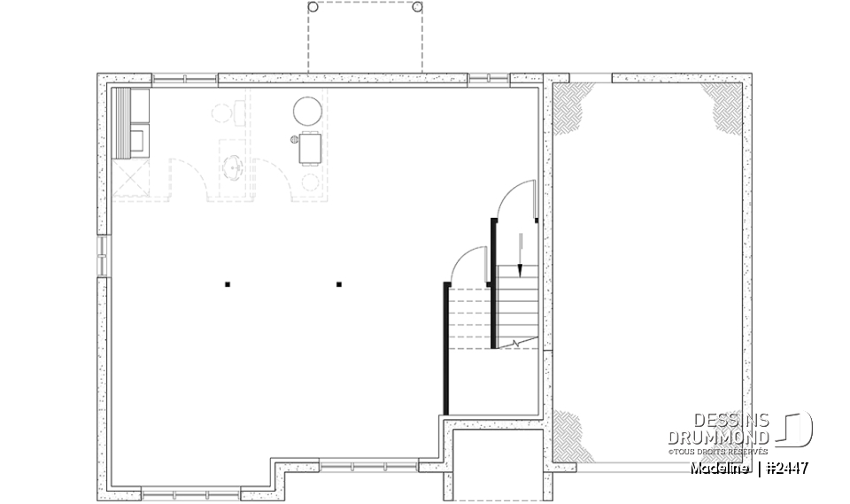 Sous-sol aménageable - Plan de maison à entrée split, économique, garage avec rangement, 2 à 4 chambres, s-sol aménagé optionnel ($) - Madeline 