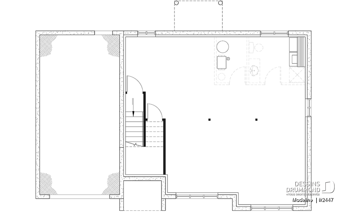 Sous-sol aménageable - Plan de maison à entrée split, économique, garage avec rangement, 2 à 4 chambres, s-sol aménagé optionnel ($) - Madeline 