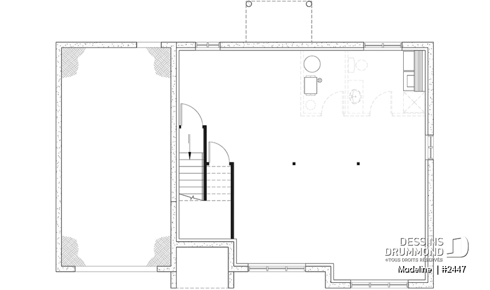 Sous-sol aménageable - Plan de maison à entrée split, économique, garage avec rangement, 2 à 4 chambres, s-sol aménagé optionnel ($) - Madeline 