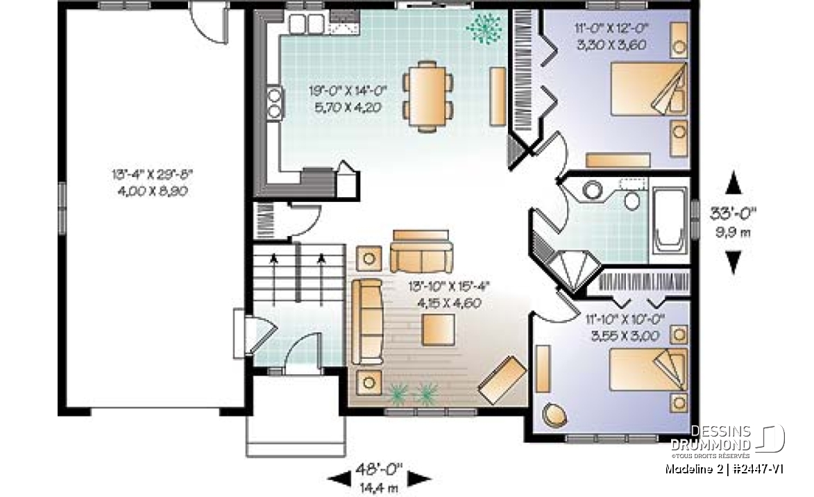 Rez-de-chaussée - Bungalow split level avec garage, 2 chambres, grande cuisine - Madeline 2