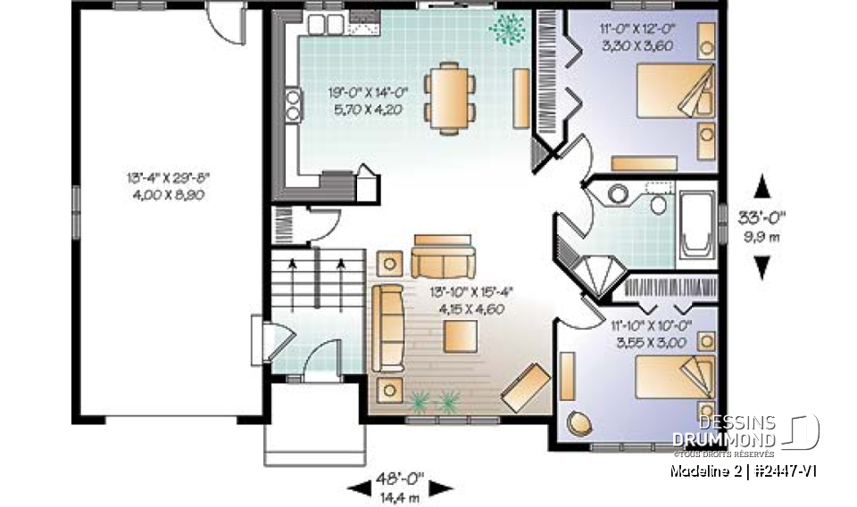 Rez-de-chaussée - Bungalow split level avec garage, 2 chambres, grande cuisine - Madeline 2