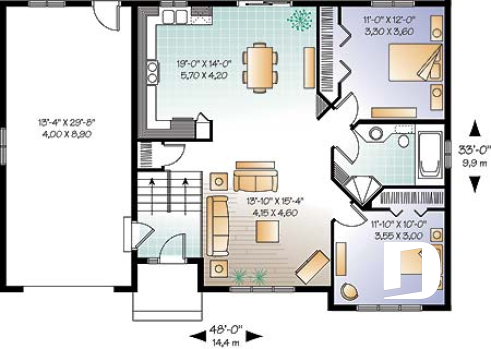 Rez-de-chaussée - Bungalow split level avec garage, 2 chambres, grande cuisine - Madeline 2