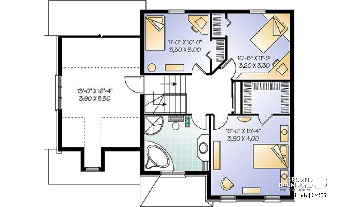 Étage - Maison style européenne, espace boni au-dessus du garage, 3 chambres, vestibule, grande salle bain - Kiludy